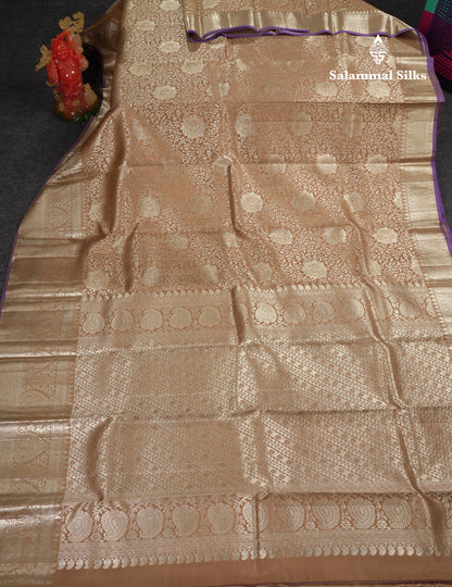 Beautiful Dark Sandal Bridal Pure Kanjivaram Silk Saree With Traditional Evening Morning Border
