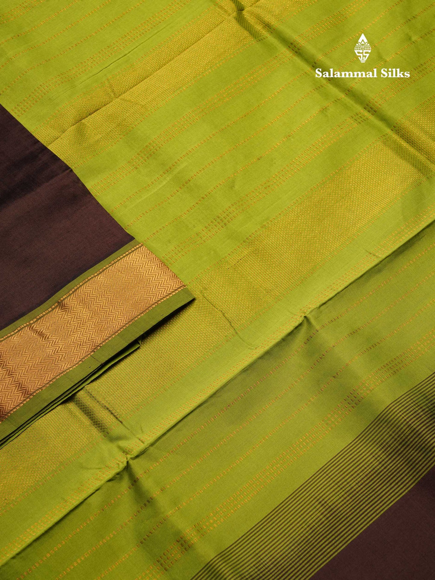 Beautiful Brown Plain Semi Silk Cotton Saree With Contrast Parrot Green Blouse