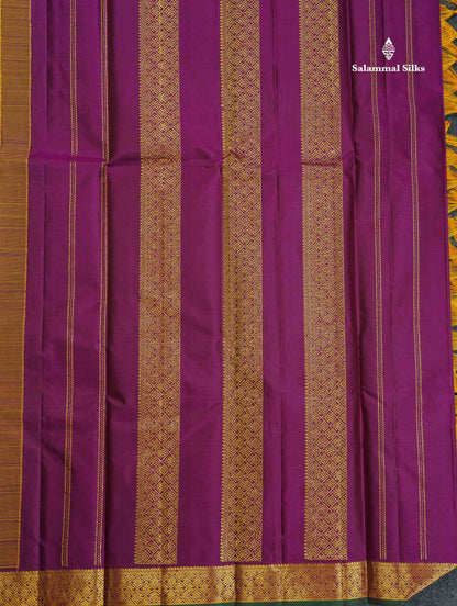 Pure Kanjivaram Silk Saree - Golden Yellow Colour Body Zari Butta With Contrast Dark Purple Small Border