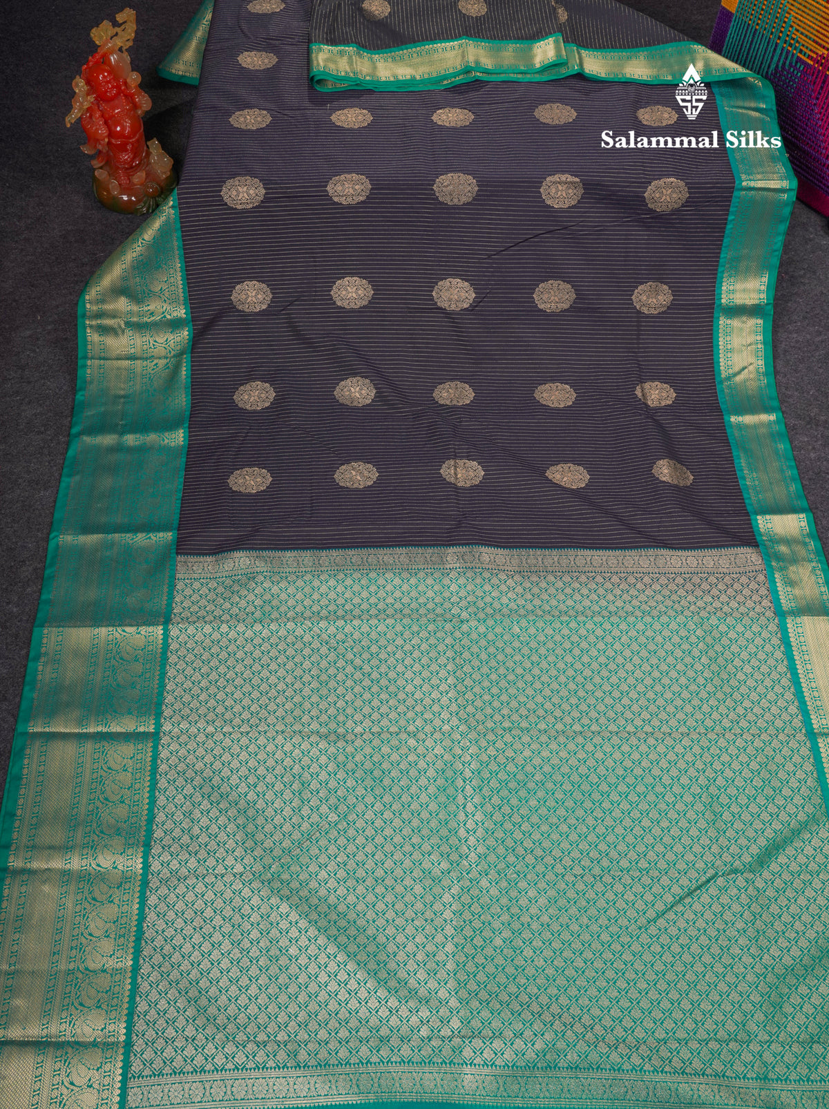 Beautiful Dark Navy Blue Semi Silk Saree With Contrast Sapphire Green Traditional Evening Morning Border