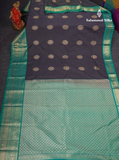 Beautiful Dark Navy Blue Semi Silk Saree With Contrast Sapphire Green Traditional Evening Morning Border
