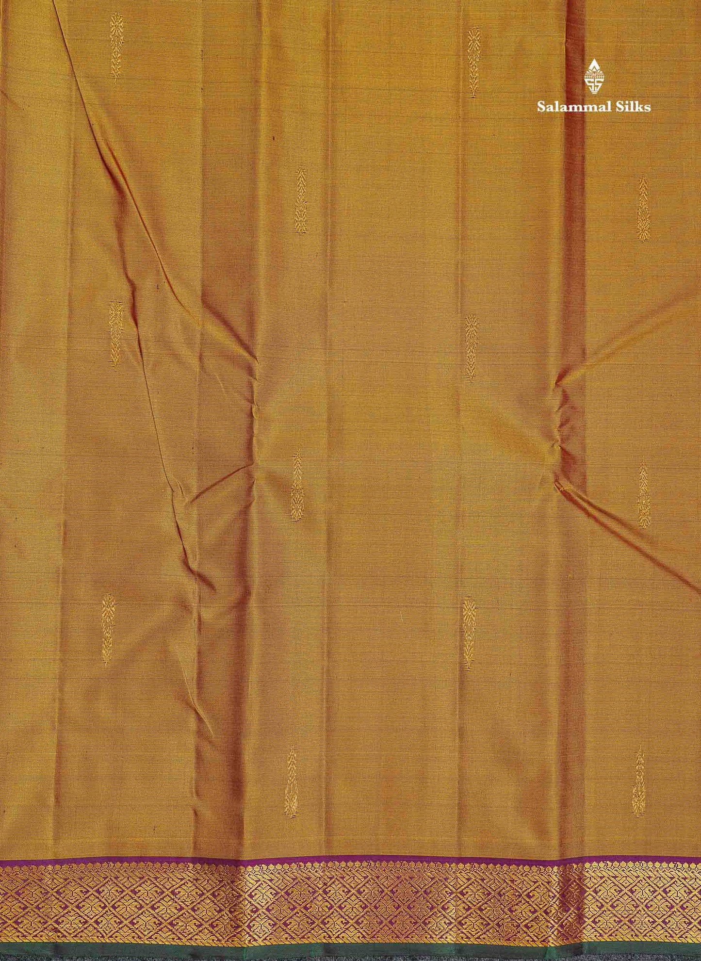 Pure Kanjivaram Silk Saree - Golden Yellow Colour Body Zari Butta With Contrast Dark Purple Small Border