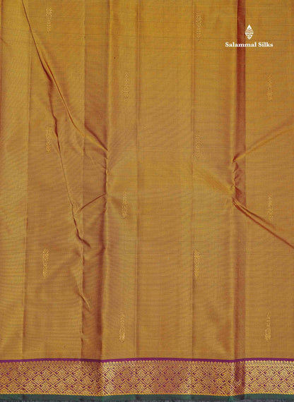 Pure Kanjivaram Silk Saree - Golden Yellow Colour Body Zari Butta With Contrast Dark Purple Small Border