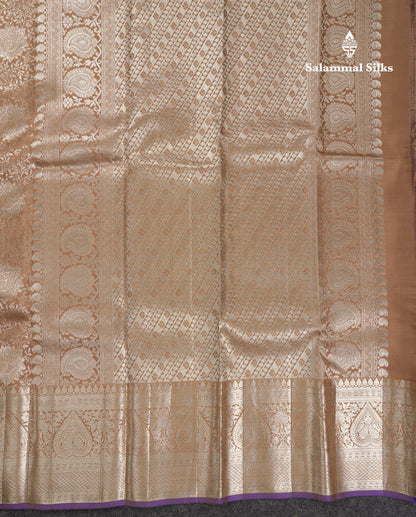 Beautiful Dark Sandal Bridal Pure Kanjivaram Silk Saree With Traditional Evening Morning Border