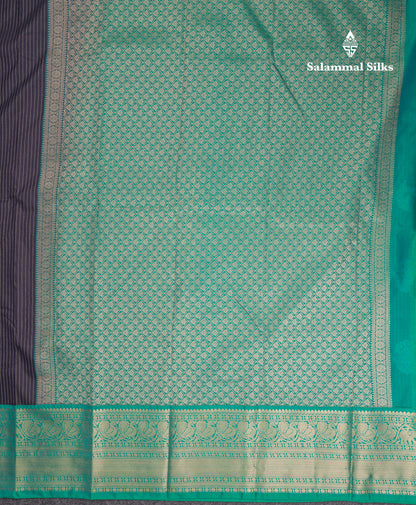 Beautiful Dark Navy Blue Semi Silk Saree With Contrast Sapphire Green Traditional Evening Morning Border