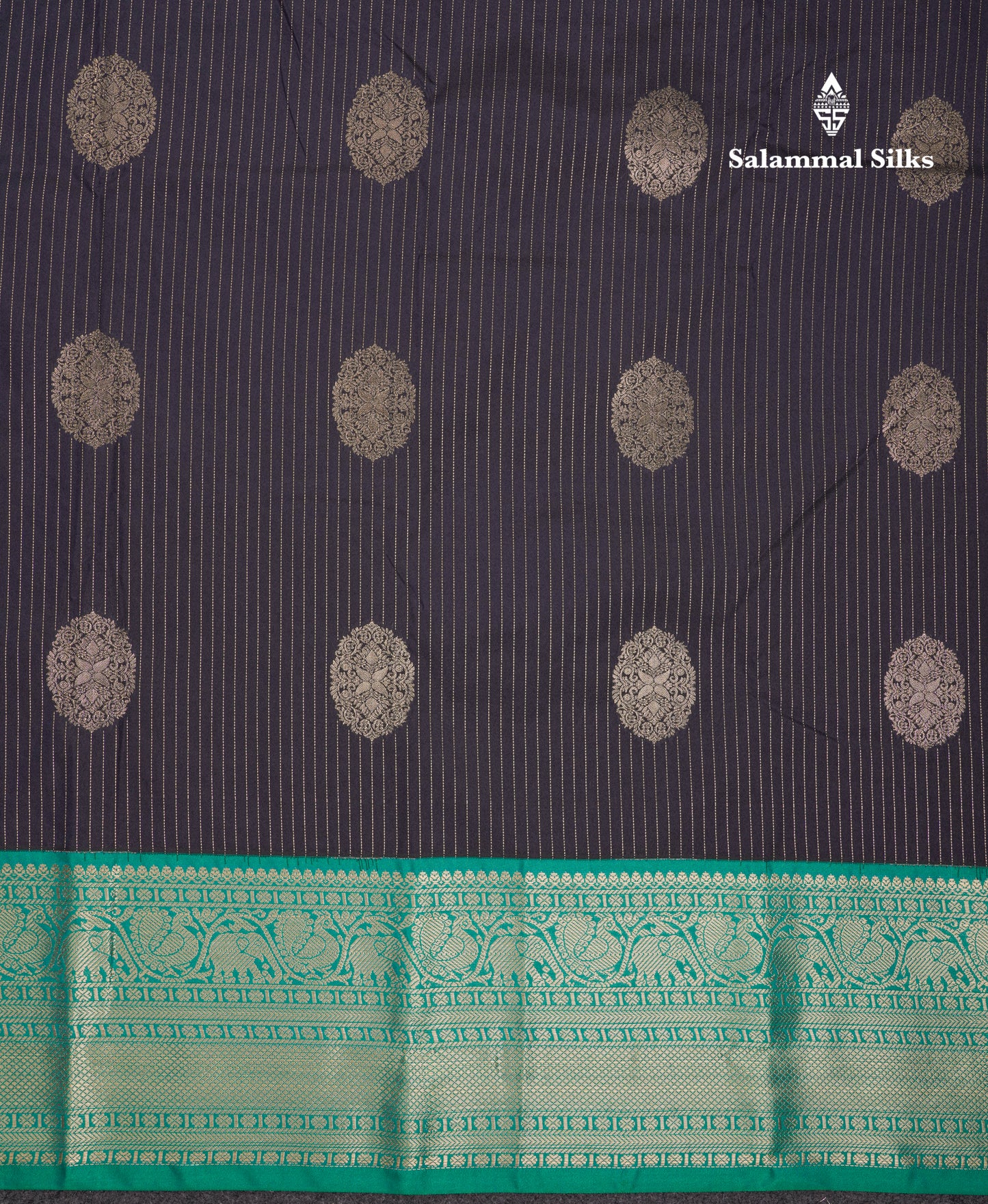 Beautiful Dark Navy Blue Semi Silk Saree With Contrast Sapphire Green Traditional Evening Morning Border