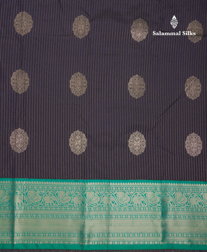 Beautiful Dark Navy Blue Semi Silk Saree With Contrast Sapphire Green Traditional Evening Morning Border