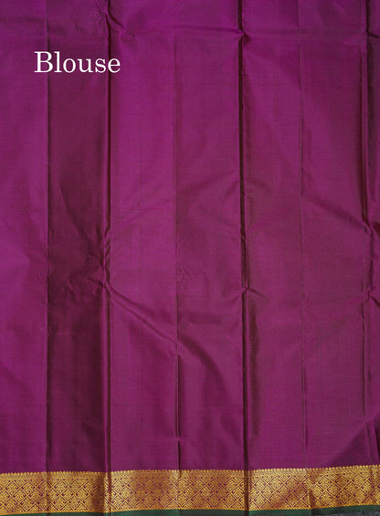 Pure Kanjivaram Silk Saree - Golden Yellow Colour Body Zari Butta With Contrast Dark Purple Small Border