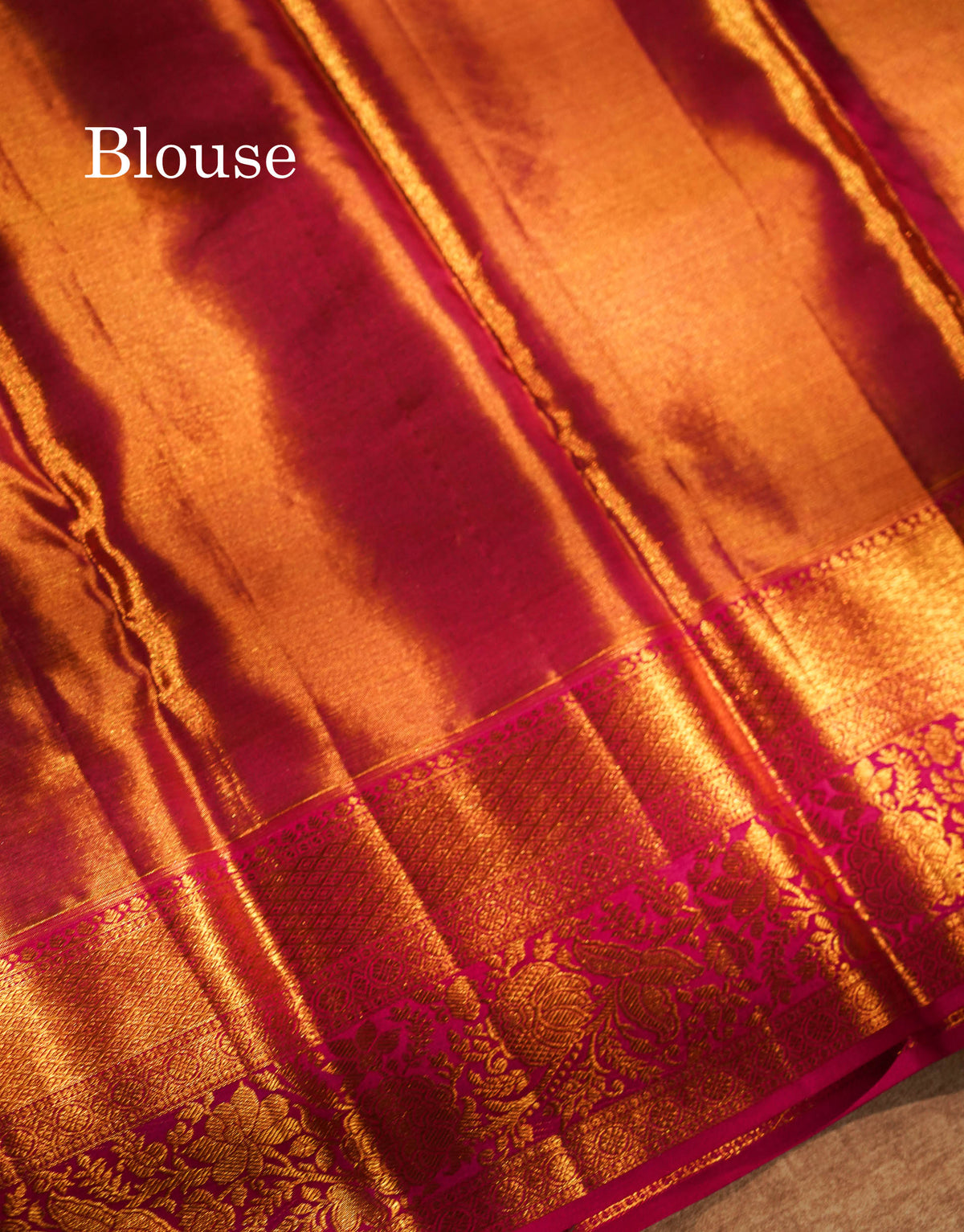 Beautiful Gold Tissu Bridal Menakari Work Pure Kanjivaram Silk Saree With Contrast Magenta Pink Traditional Border