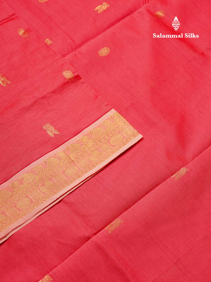 Beautiful Dual Tone Pinkish Peach Semi Silk Cotton Saree With Contrast Cream Blouse