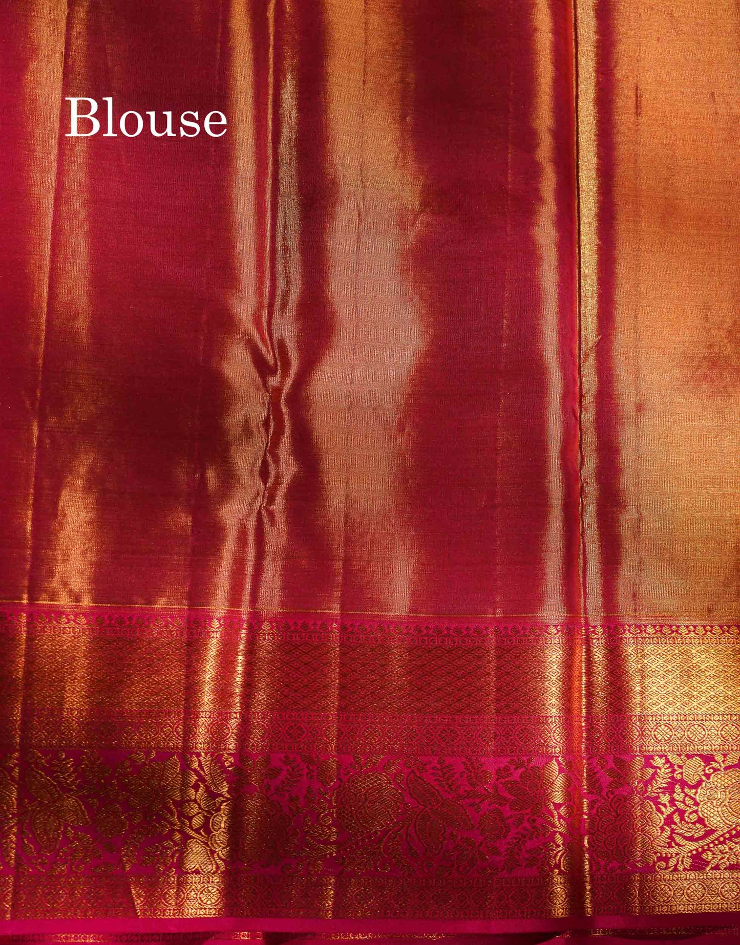 Beautiful Gold Tissu Bridal Menakari Work Pure Kanjivaram Silk Saree With Contrast Magenta Pink Traditional Border