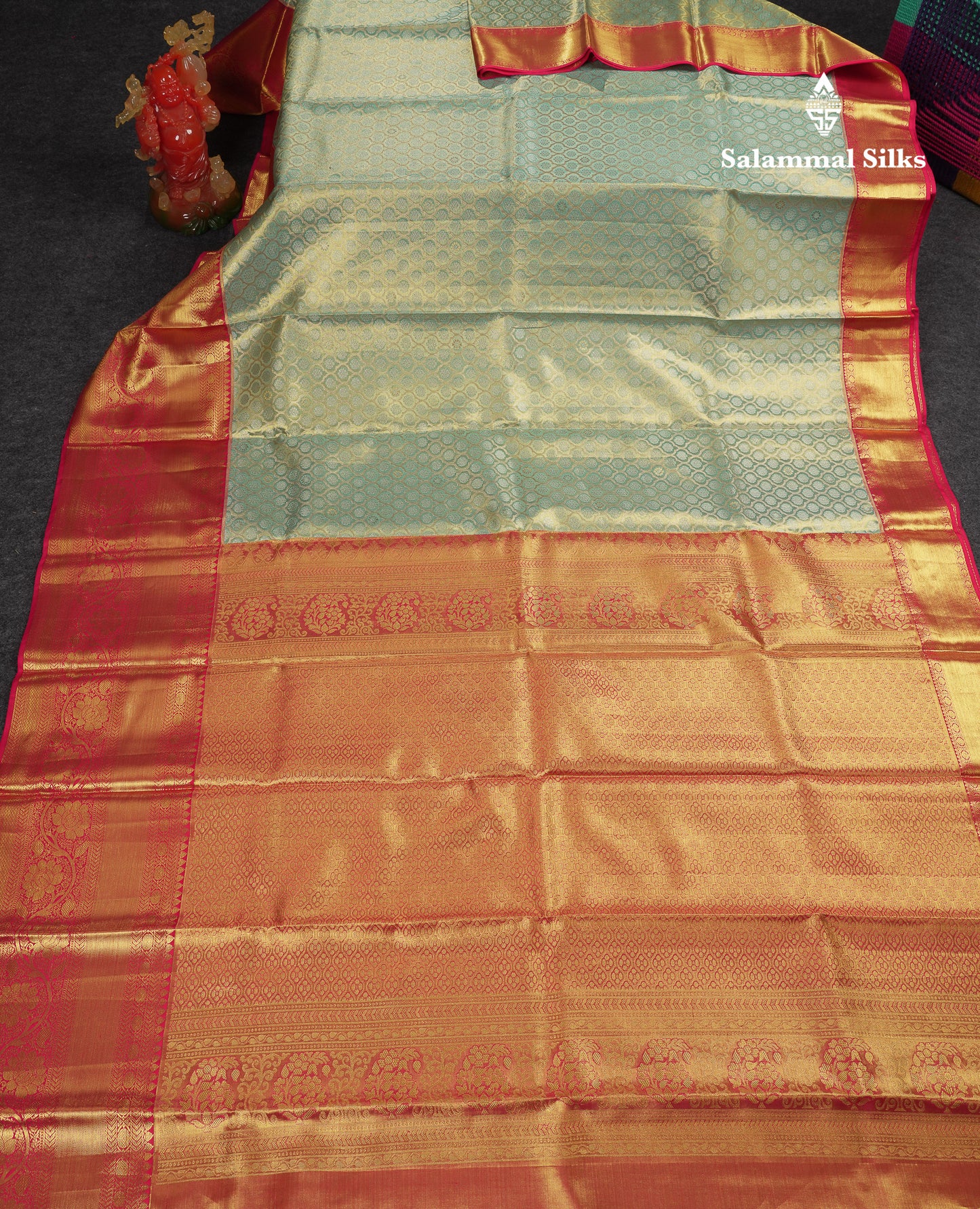 Beautiful Light Rexona Tissue Bridal Pure Kanjivaram Silk Saree With Contrast Pink Traditional Evening Morning Border