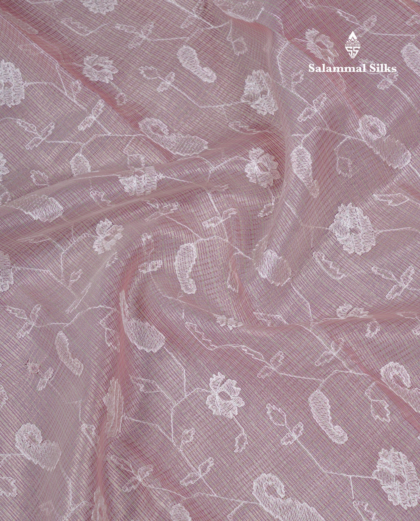 Light Grey Embroidery Work Silk Kota Fancy Saree With Gold Zari Border