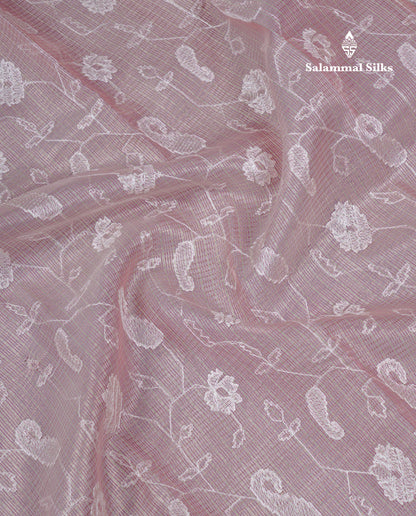 Light Grey Embroidery Work Silk Kota Fancy Saree With Gold Zari Border