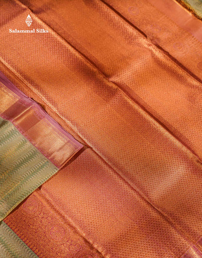 Beautiful Light Rexona Tissue Bridal Pure Kanjivaram Silk Saree With Contrast Onion Pink Traditional Evening Morning Border