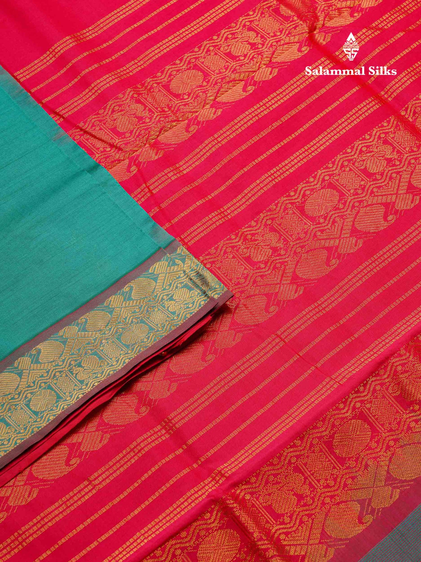 Beautiful Sapphire Green Semi Silk Cotton Saree With Contrast Pink Blouse