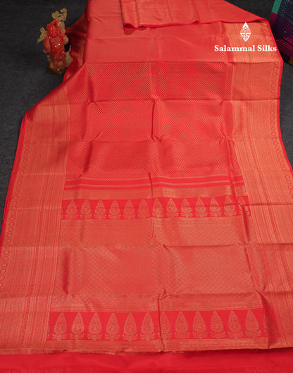 Beautiful Chilly Red Bridal Pure Kanjivaram Silk Saree With Traditional Border