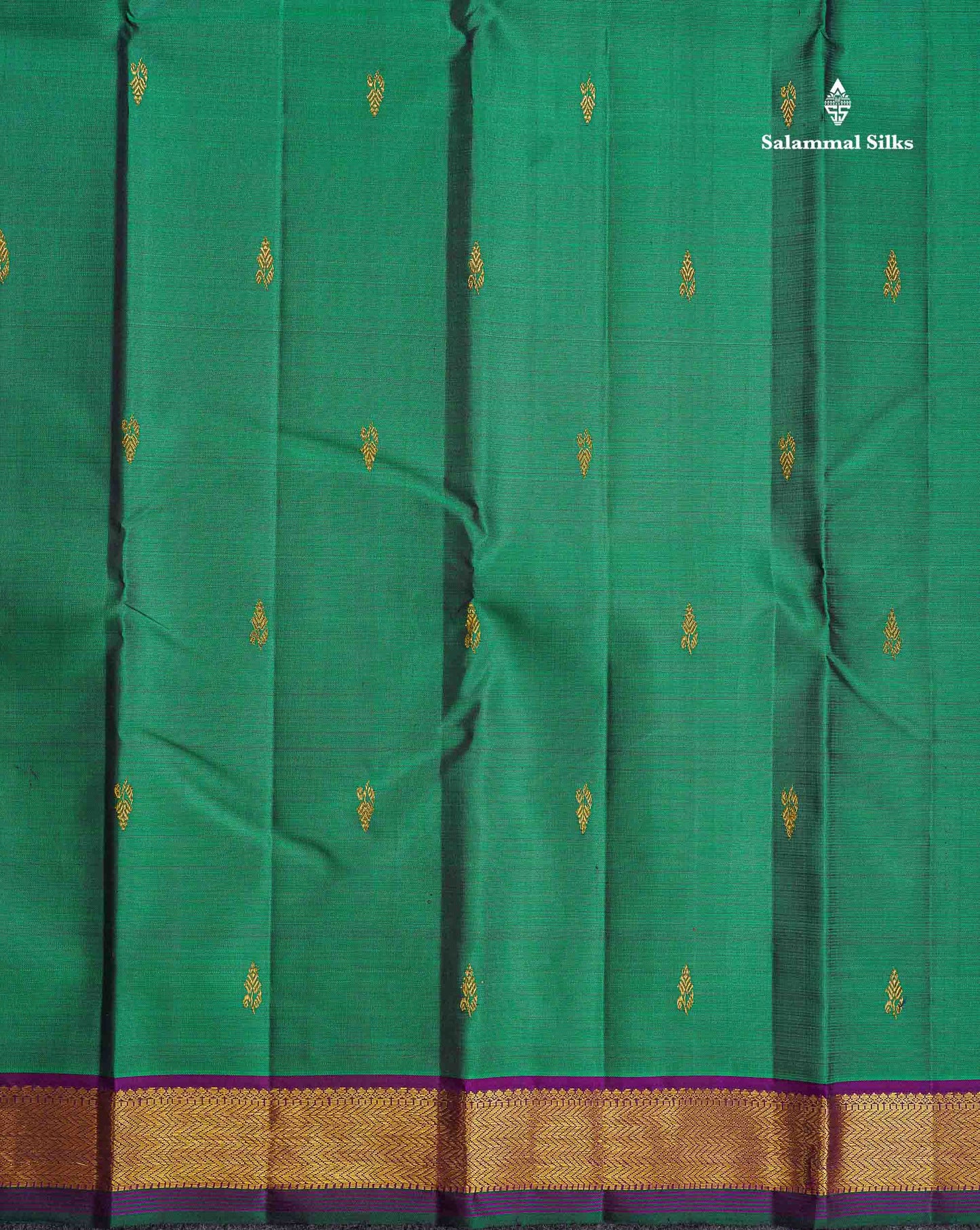 Pure Kanjivaram Silk Saree - Dual Tone Green Colour Body Small Butta With Contrast Traditional Small Border