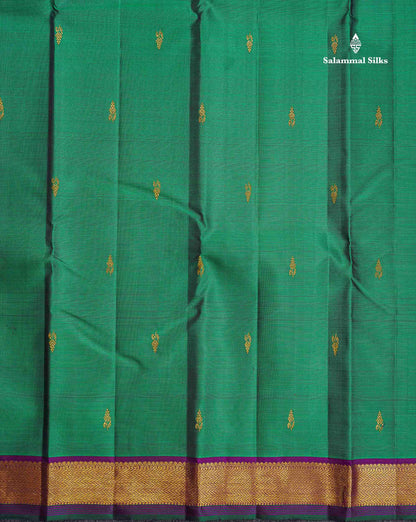 Pure Kanjivaram Silk Saree - Dual Tone Green Colour Body Small Butta With Contrast Traditional Small Border