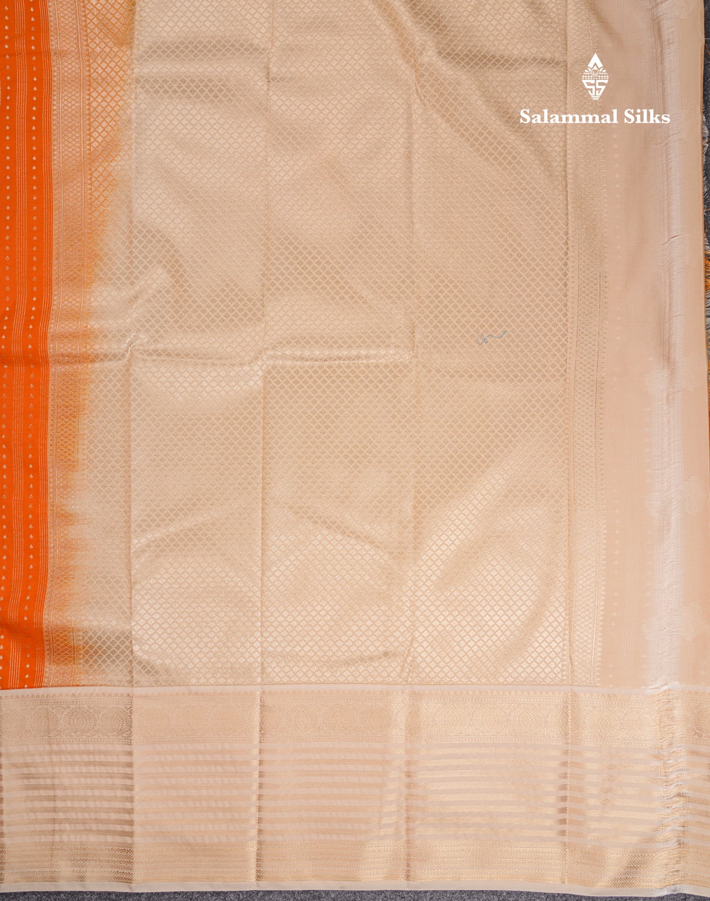 Beautiful Orange Semi Silk Saree With Contrast Cream Sandal Traditional Evening Morning Border
