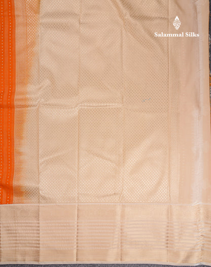 Beautiful Orange Semi Silk Saree With Contrast Cream Sandal Traditional Evening Morning Border