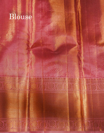 Beautiful Light Rexona Tissue Bridal Pure Kanjivaram Silk Saree With Contrast Onion Pink Traditional Evening Morning Border