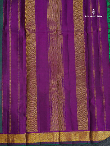 Pure Kanjivaram Silk Saree - Dual Tone Green Colour Body Small Butta With Contrast Traditional Small Border