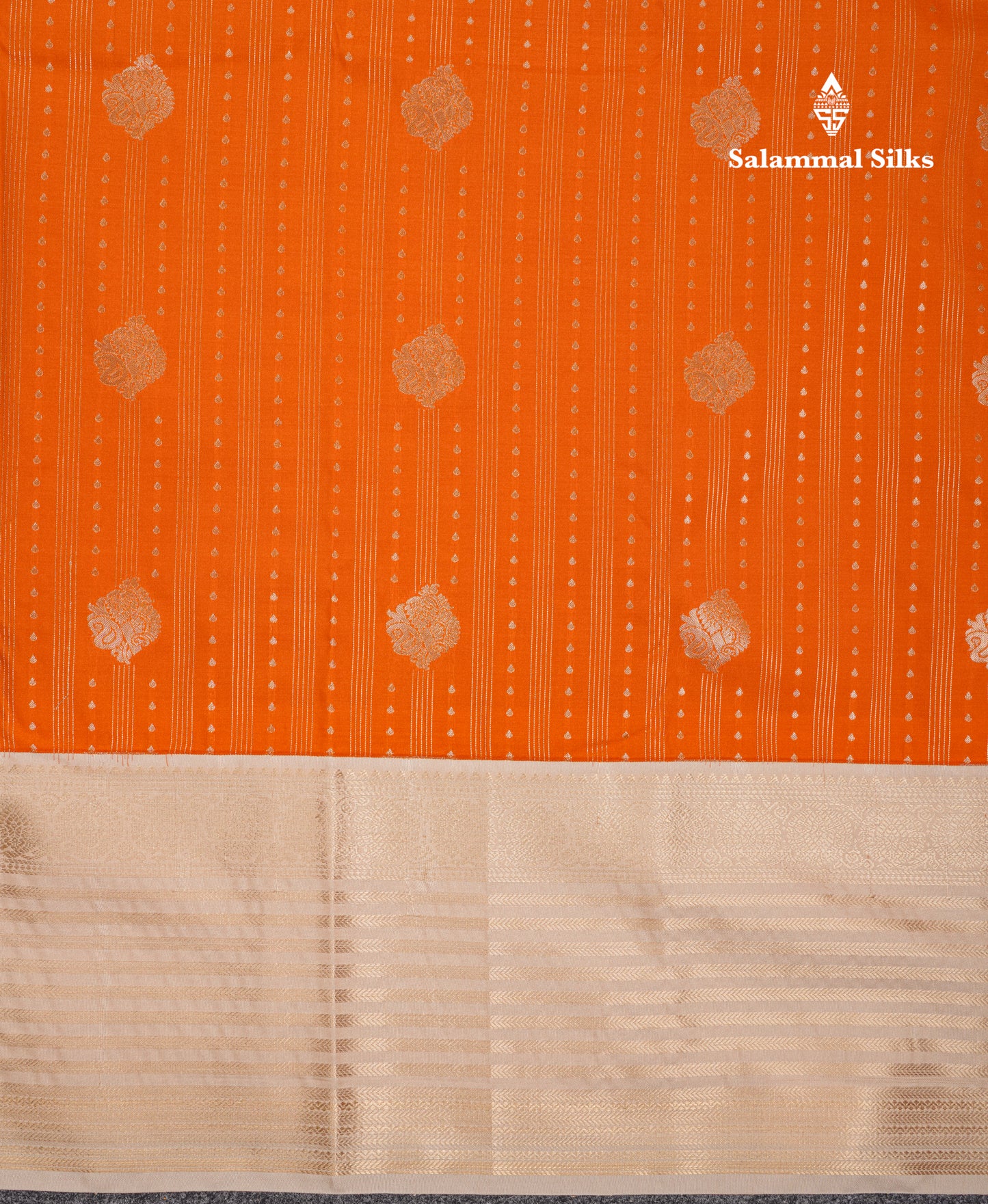 Beautiful Orange Semi Silk Saree With Contrast Cream Sandal Traditional Evening Morning Border