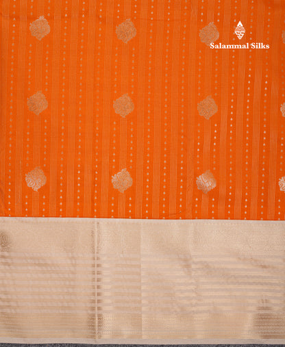 Beautiful Orange Semi Silk Saree With Contrast Cream Sandal Traditional Evening Morning Border