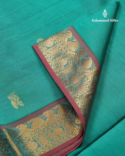 Beautiful Sapphire Green Semi Silk Cotton Saree With Contrast Pink Blouse