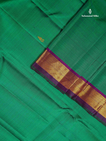 Pure Kanjivaram Silk Saree - Dual Tone Green Colour Body Small Butta With Contrast Traditional Small Border