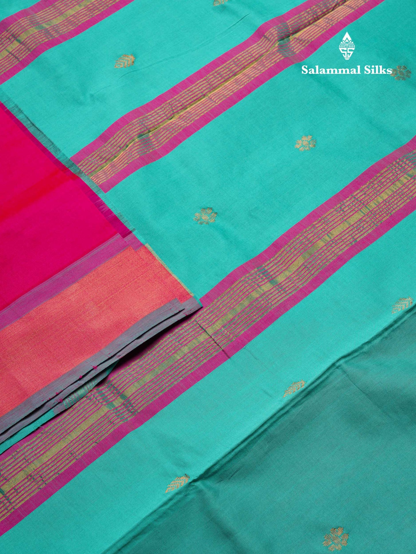 Beautiful Pink Semi Silk Cotton Saree With Contrast Sapphire Green Blouse