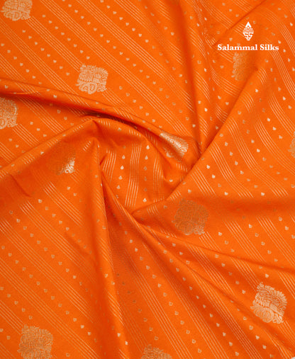 Beautiful Orange Semi Silk Saree With Contrast Cream Sandal Traditional Evening Morning Border