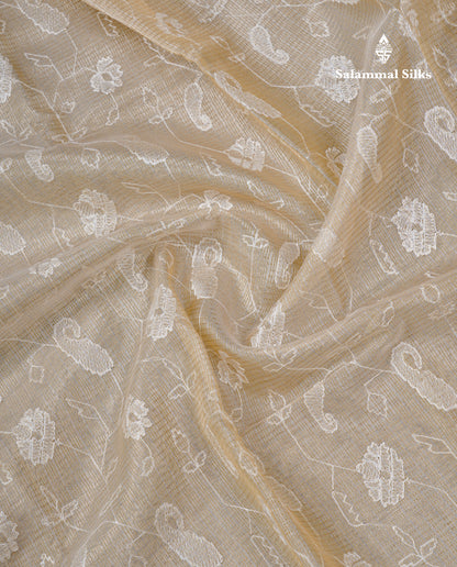 Light Grey Embroidery Work Silk Kota Fancy Saree With Gold Zari Border