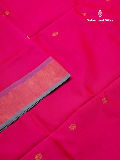 Beautiful Pink Semi Silk Cotton Saree With Contrast Sapphire Green Blouse
