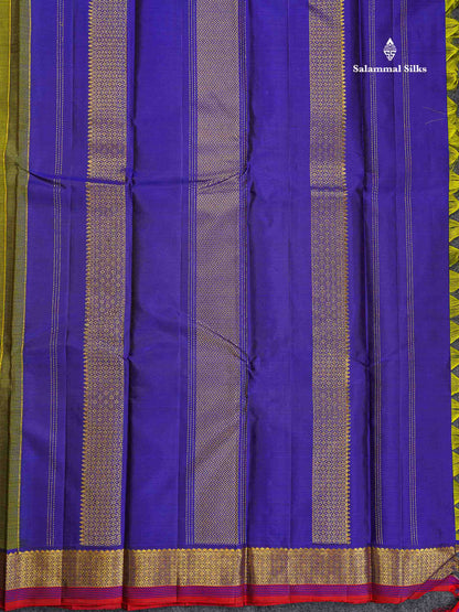 Pure Kanjivaram Silk Saree - Olive Green Colour Body Small Butta With Traditional Small Border