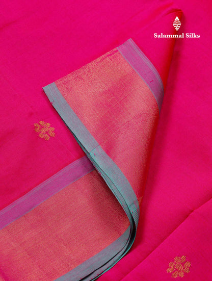 Beautiful Pink Semi Silk Cotton Saree With Contrast Sapphire Green Blouse