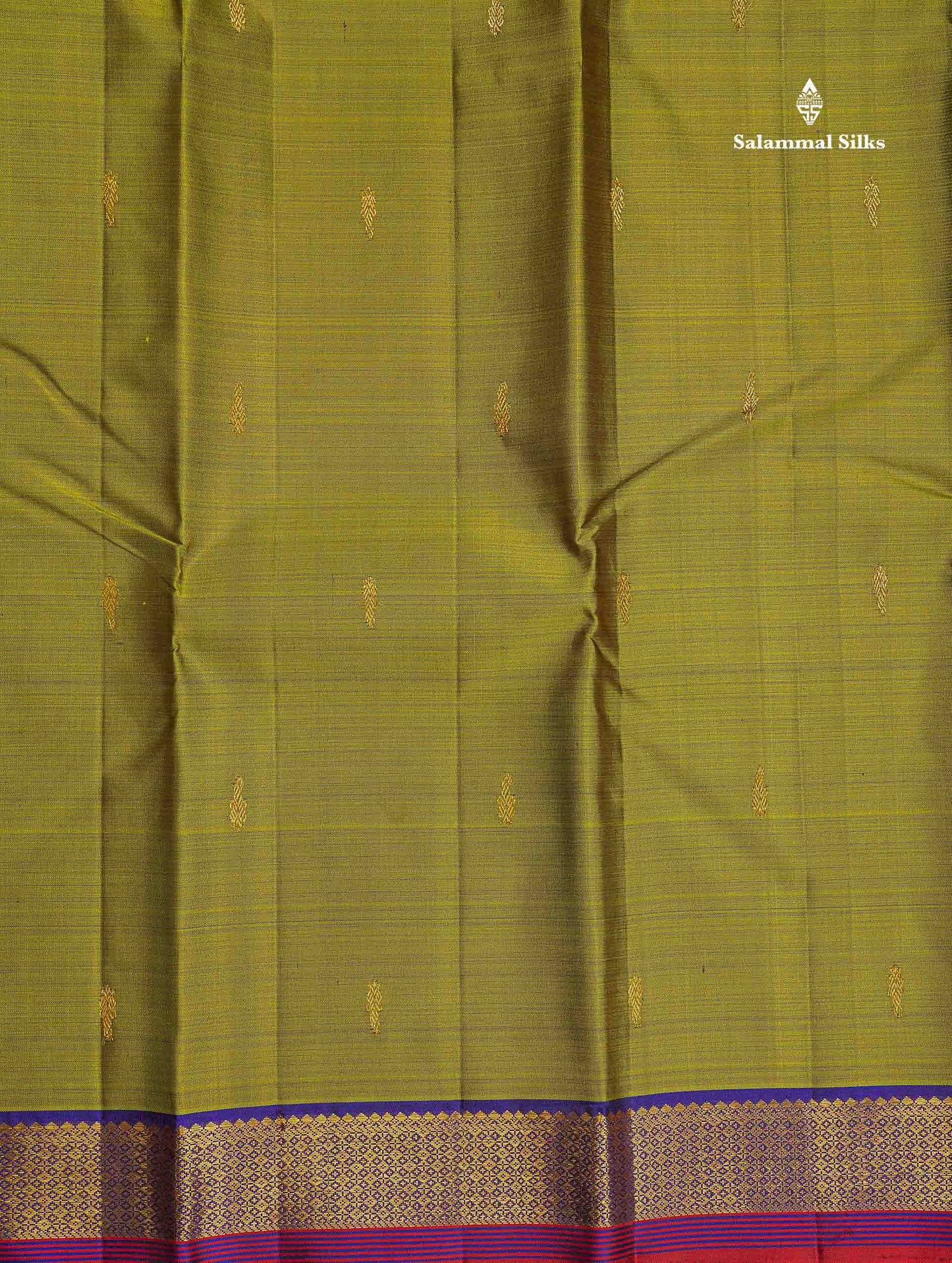 Pure Kanjivaram Silk Saree - Olive Green Colour Body Small Butta With Traditional Small Border