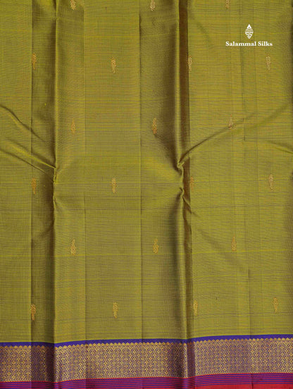 Pure Kanjivaram Silk Saree - Olive Green Colour Body Small Butta With Traditional Small Border