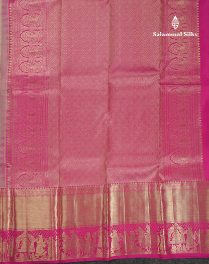 Beautiful Elaichi Green Bridal Pure Kanjivaram Silk Saree With Contrast Pink Traditional Pallaku Evening Morning Border