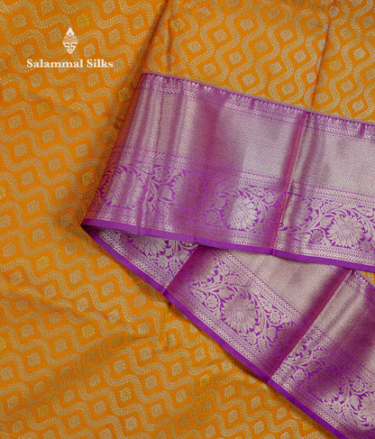 Beautiful Mustard Yellow Bridal Semi Silk Saree With Contrast Vadamalli Traditional Border