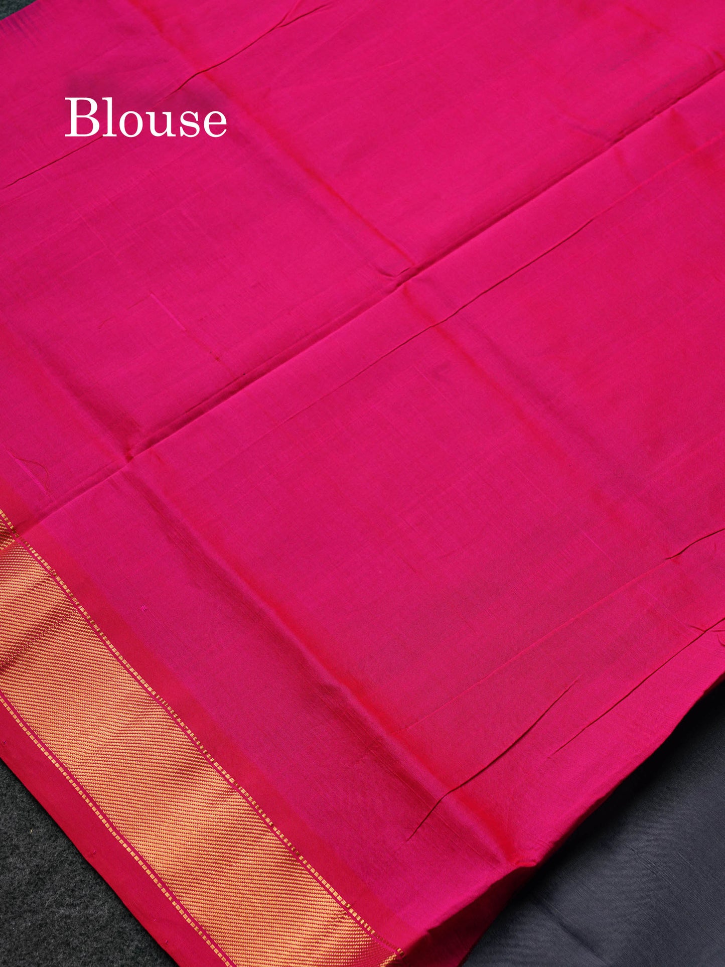 Dark Grey Plain Semi Silk Cotton Saree With Contrast Pink Blouse