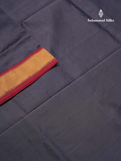 Dark Grey Plain Semi Silk Cotton Saree With Contrast Pink Blouse
