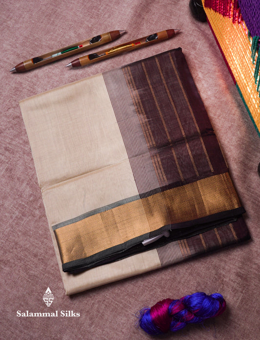 Half White Plain Pure Silk Cotton Saree With Gold Zari Border