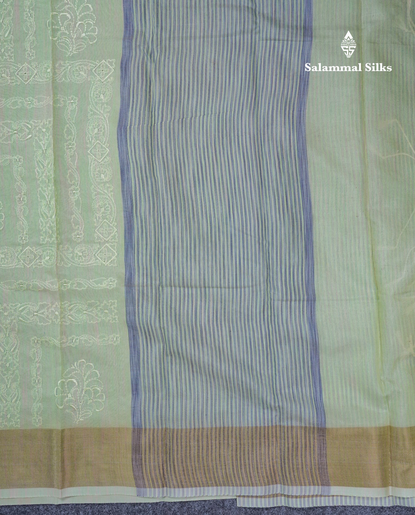 Onion Pink Embroidery Work Mixed Cotton Saree With Gold Zari Border