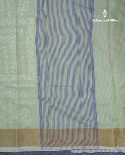 Onion Pink Embroidery Work Mixed Cotton Saree With Gold Zari Border