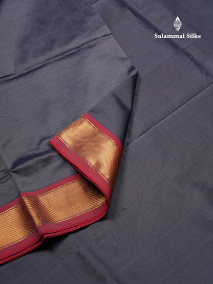 Dark Grey Plain Semi Silk Cotton Saree With Contrast Pink Blouse