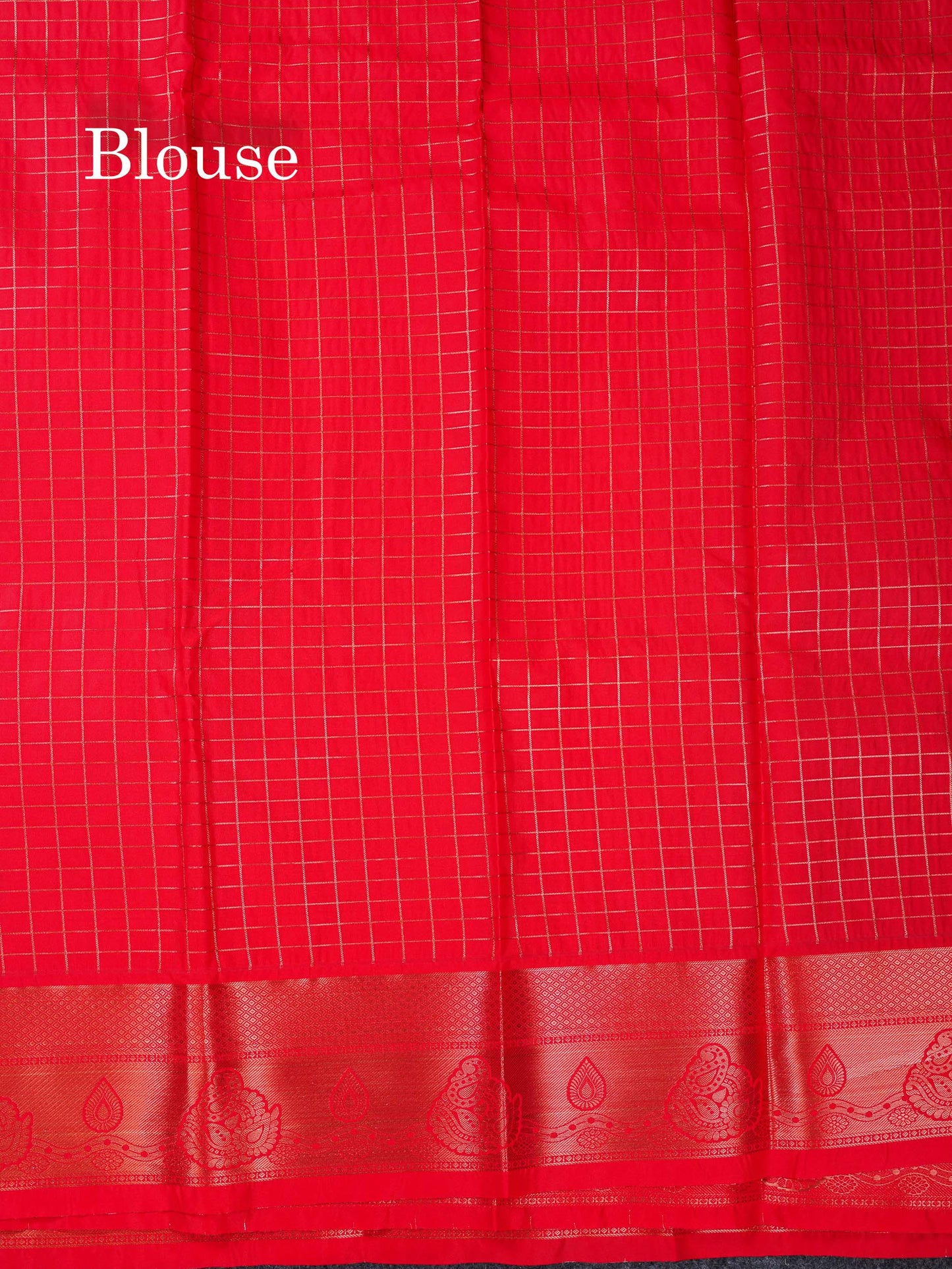Beautiful Blue Small Zari Checks Semi Silk Saree With Contrast Chilly Red Traditional Border