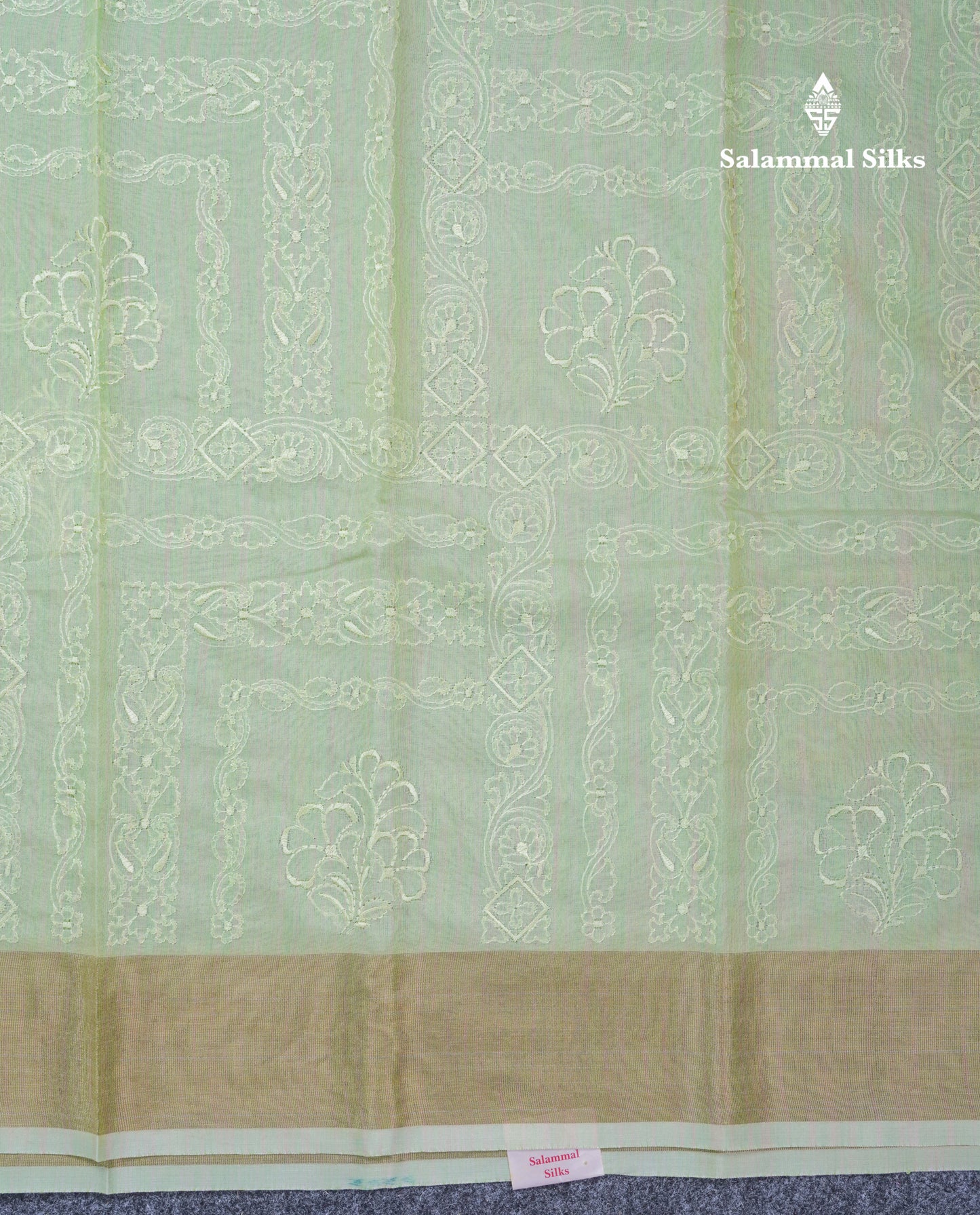 Onion Pink Embroidery Work Mixed Cotton Saree With Gold Zari Border