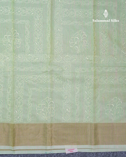 Onion Pink Embroidery Work Mixed Cotton Saree With Gold Zari Border